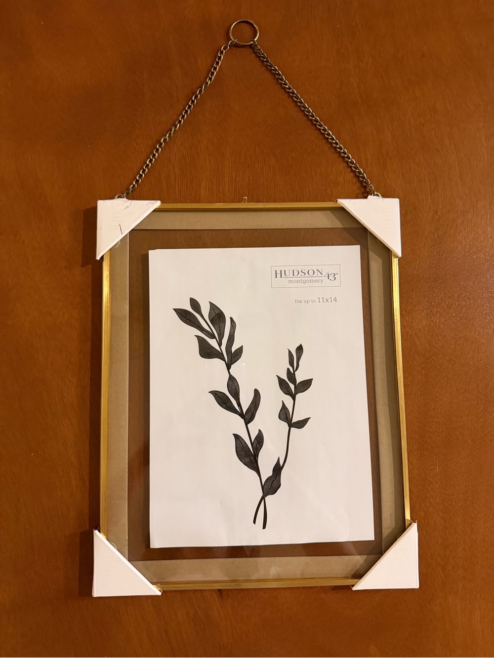 Hudson Jeans Gold Glass Hanging Picture Frame with Chain